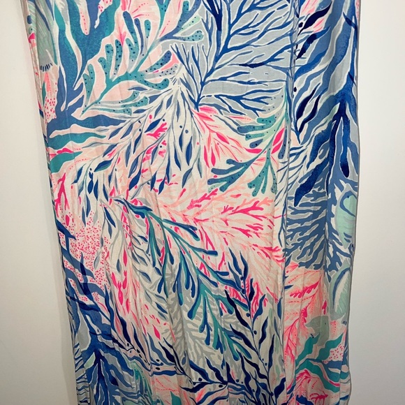Lilly Pulitzer WYNNE MAXI DRESS Crew Blue Tint Kaleidoscope Coral Print Meidum - Picture 7 of 13